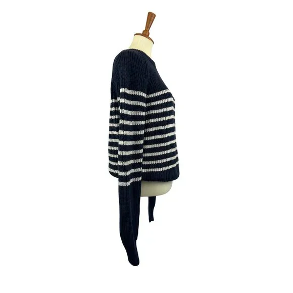 J. Crew Knit Sweater Womens M Crew Neck Cotton Navy White Striped - Picture 2 of 12